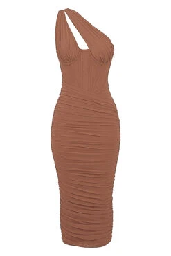 Mocha Asymmetric Cutout Midi Dress -Traumhafte Kleider sb8056a 01a