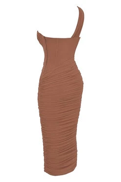 Mocha Asymmetric Cutout Midi Dress -Traumhafte Kleider sb8056a 02a