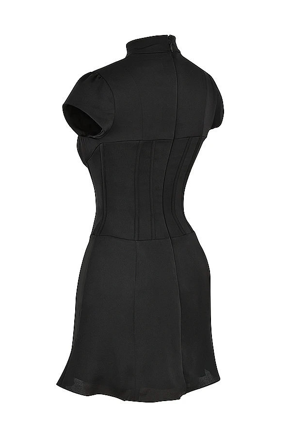 Black Satin Fluted Corset Mini Dress 14 Black Satin Fluted Corset Mini Dress – Bild 12