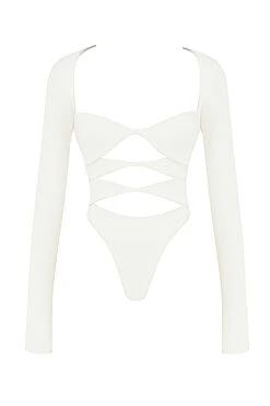 White Cutout Bodysuit -Traumhafte Kleider sb8142a 01a