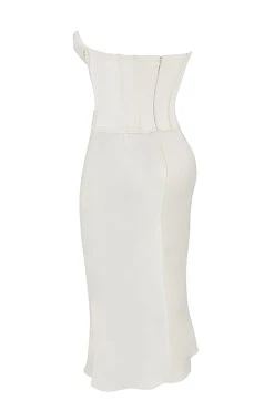 Ivory Satin Strapless Corset Midi Dress -Traumhafte Kleider sb8156 02