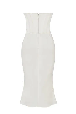 Ivory Satin Strapless Corset Midi Dress -Traumhafte Kleider sb8156 03