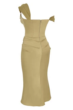 Olive Satin Corset Midi Dress -Traumhafte Kleider sb8161a 02
