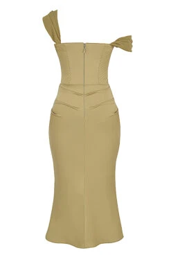 Olive Satin Corset Midi Dress -Traumhafte Kleider sb8161a 03