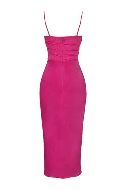 Hot Pink Draped Corset Midi Dress -Traumhafte Kleider sb8181c 03