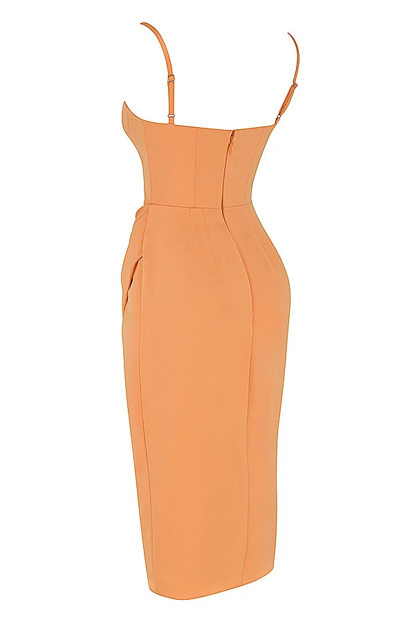 Tangerine Satin Pleated Corset Midi Dress 17 Tangerine Satin Pleated Corset Midi Dress – Bild 15
