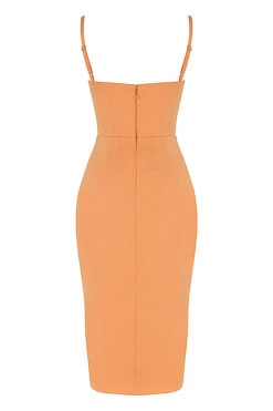 Tangerine Satin Pleated Corset Midi Dress 33 Tangerine Satin Pleated Corset Midi Dress -Traumhafte Kleider sb8189 03