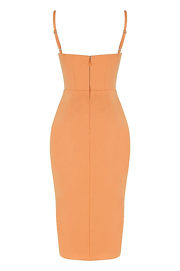 Tangerine Satin Pleated Corset Midi Dress 18 Tangerine Satin Pleated Corset Midi Dress – Bild 16