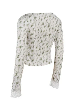 Garden Print Lace Trim Top -Traumhafte Kleider sb8403 02