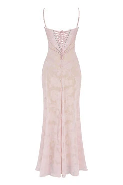 Soft Pink Floral Lace Back Maxi Dress -Traumhafte Kleider sb8456 03