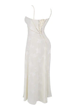 Vintage Cream Floral Lace Back Maxi Dress -Traumhafte Kleider sb8456a 02