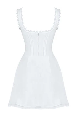 White Pin Tuck Mini Dress -Traumhafte Kleider sb8548 03