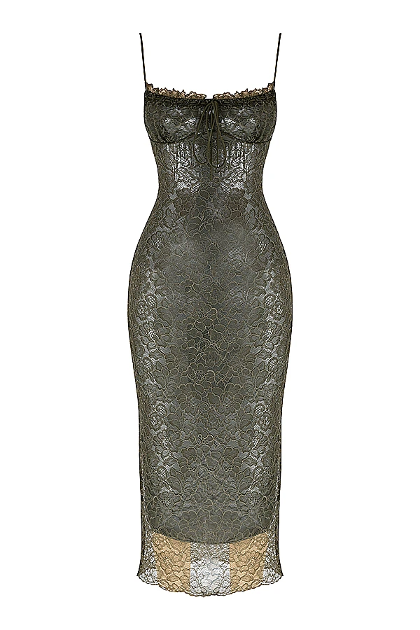 Olive Lace Midi Dress 14 Olive Lace Midi Dress – Bild 12