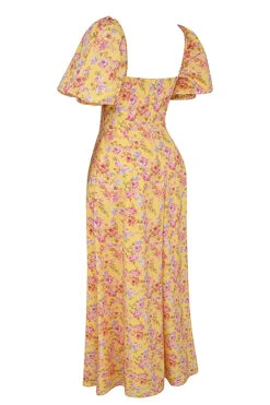 Butter Print Puff Sleeve Sundress -Traumhafte Kleider sb8981b 02