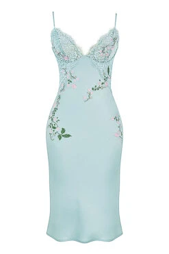 Light Jade Embroidered Slip Dress -Traumhafte Kleider sb8996 01a