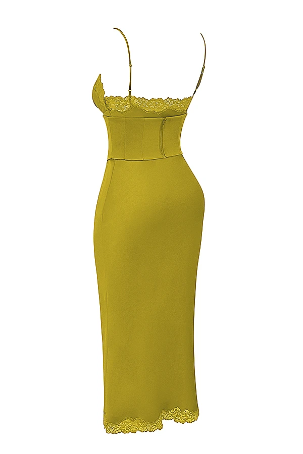 Chartreuse Satin Slip Dress 14 Chartreuse Satin Slip Dress – Bild 12