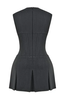 Charcoal Pleated Corset Dress -Traumhafte Kleider sb9441 03