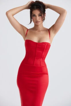 Red Satin Corset Maxi Dress -Traumhafte Kleider shani 3