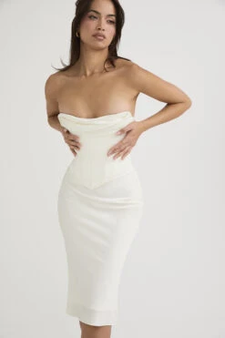 Ivory Satin Strapless Corset Midi Dress -Traumhafte Kleider sienna 10