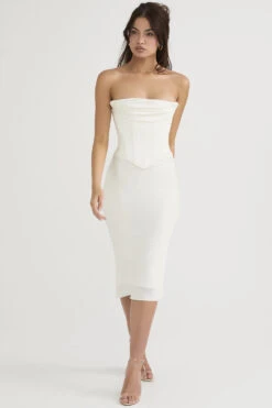 Ivory Satin Strapless Corset Midi Dress -Traumhafte Kleider sienna 16