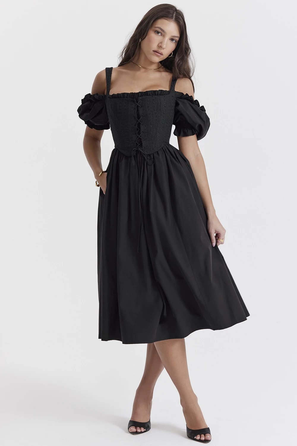 Black Puff Sleeve Midi Sundress 3 Black Puff Sleeve Midi Sundress