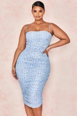 Blue Floral Ruched Midi Dress 20 Blue Floral Ruched Midi Dress -Traumhafte Kleider sirene 12a