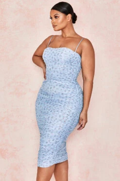 Blue Floral Ruched Midi Dress 27 Blue Floral Ruched Midi Dress -Traumhafte Kleider sirene 13a