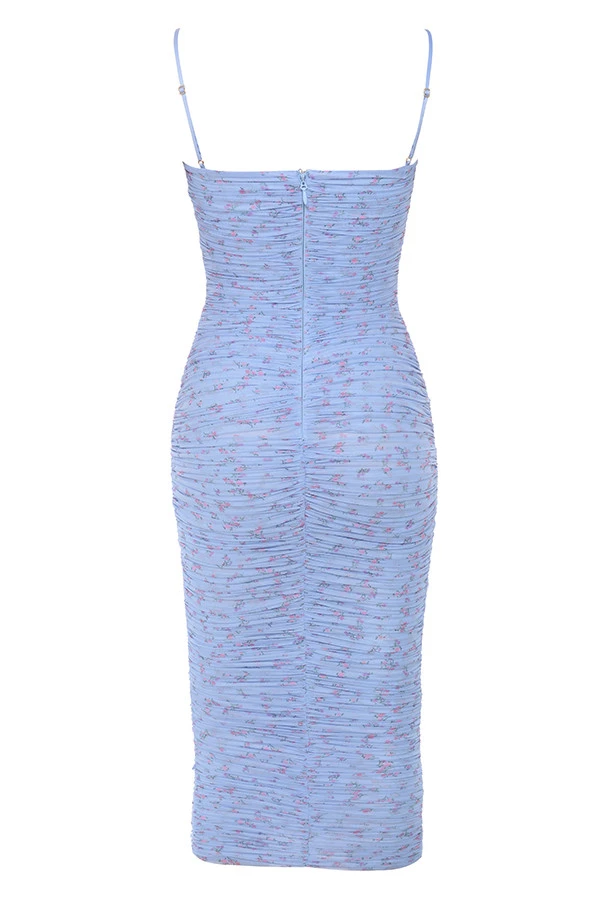 Blue Floral Ruched Midi Dress 18 Blue Floral Ruched Midi Dress – Bild 16