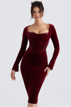 Wine Velvet Corset Dress
