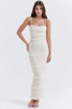 Ivory Sequin Pleat Maxi Dress