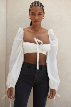 White Balloon Sleeve Corset Top