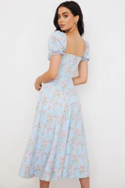 Blue Vintage Floral Puff Sleeve Midi Dress -Traumhafte Kleider tallulah 10