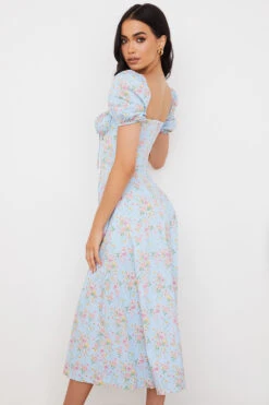 Blue Vintage Floral Puff Sleeve Midi Dress -Traumhafte Kleider tallulah 11