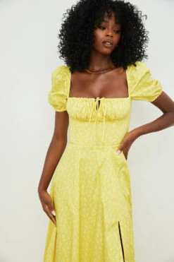 Yellow Floral Puff Sleeve Midi Dress -Traumhafte Kleider tallulah 12t