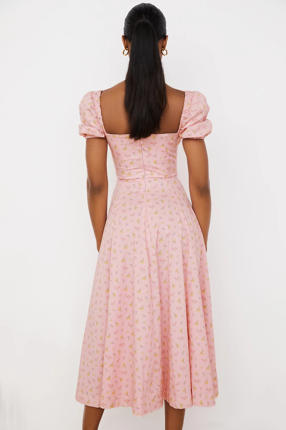 Pink Floral Puff Sleeve Midi Dress 11 Pink Floral Puff Sleeve Midi Dress – Bild 9