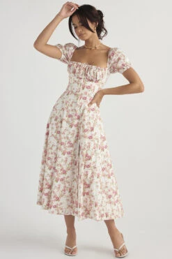 Rose Print Puff Sleeve Midi Sundress -Traumhafte Kleider tallulah 3