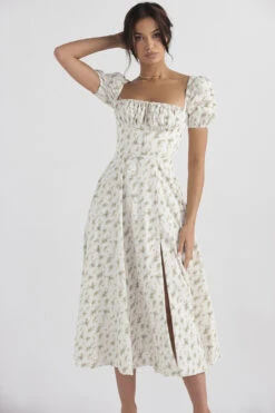 Garden Print Puff Sleeve Midi Sundress