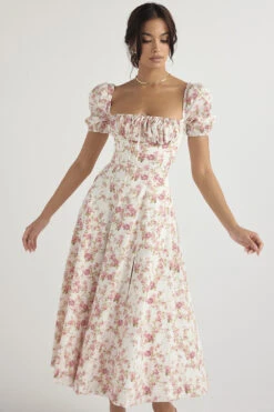 Rose Print Puff Sleeve Midi Sundress -Traumhafte Kleider tallulah 4