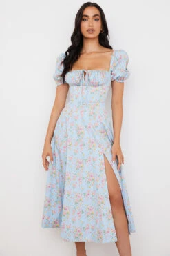 Blue Vintage Floral Puff Sleeve Midi Dress -Traumhafte Kleider tallulah 5 1