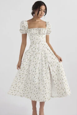 Garden Print Puff Sleeve Midi Sundress -Traumhafte Kleider tallulah 5p