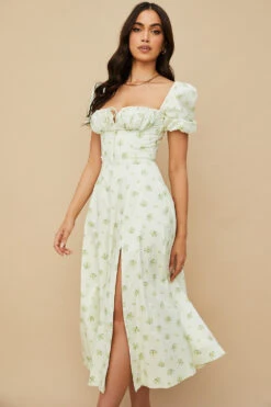 Ivory Floral Puff Sleeve Midi Dress 14 Ivory Floral Puff Sleeve Midi Dress -Traumhafte Kleider tallulah 7 1