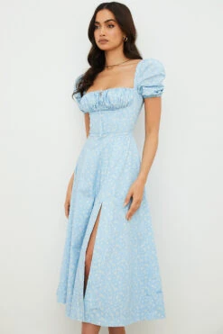 Blue Ivory Floral Puff Sleeve Midi Dress -Traumhafte Kleider tallulah blue 8