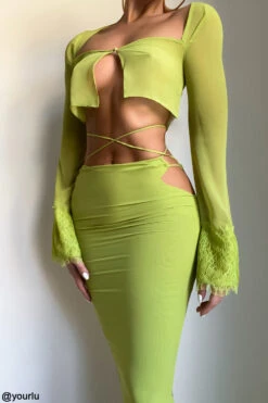 Lime Green Georgette Cropped Top -Traumhafte Kleider tara g51