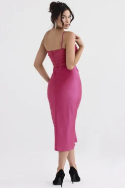 Hot Pink Draped Corset Midi Dress -Traumhafte Kleider teia 5u