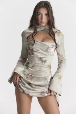 Vintage Floral Draped Corset Dress