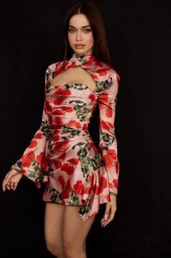 Rose Print Draped Corset Dress -Traumhafte Kleider toira 5 1