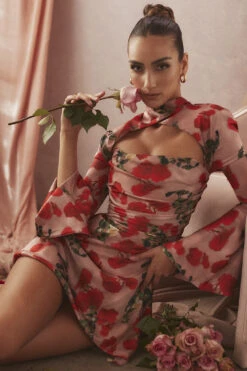 Rose Print Draped Corset Dress -Traumhafte Kleider toira p15