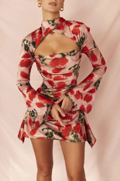 Rose Print Draped Corset Dress -Traumhafte Kleider toira p44