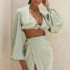 Sage Silky Satin Plunge Blouson Top -Traumhafte Kleider toscaconstance 8
