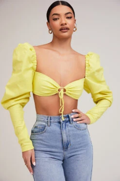 Mistress Rocks 'Tough Love' Lemon Puff Sleeve Cropped Top -Traumhafte Kleider tough love 8
